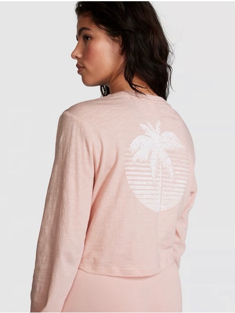 PINK Victoria's Secret Light Pink Palm-Print Long Sleeve Tee